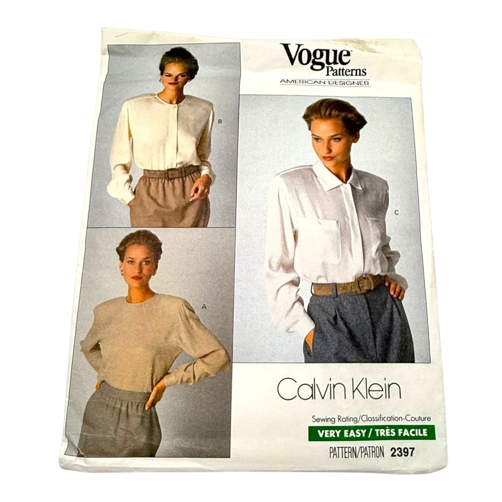 Vogue 2397 Calvin Klein Sewing Pattern Misses Blouse Size 6-8-10 New Uncut